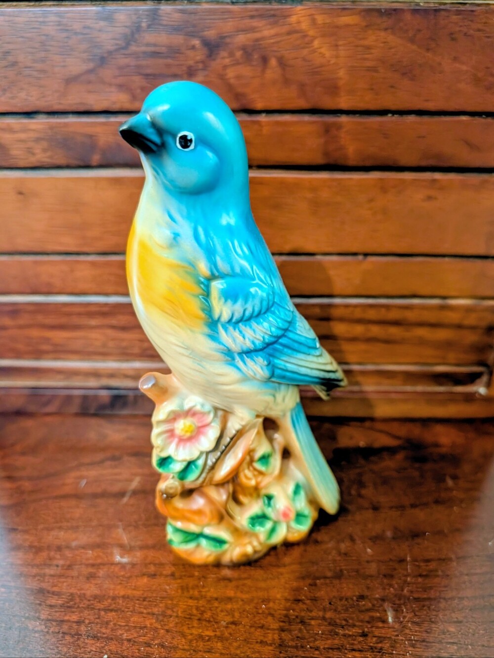 Vintage Ceramic Blue and Yellow Songbird Figurine for Bird Lovers